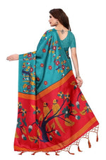 Womens Khadi Kalamkari Printed Saree With Blouse