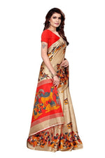 Women's Khadi Kalamkari Printed Saree With Blouse