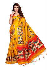 Women's Khadi Kalamkari Printed Saree With Blouse