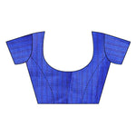 Womens Khadi Kalamkari Checks Mor Blue Saree With Blouse