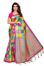 Womens Khadi Kalamkari Checks Mor Pink Saree With Blouse