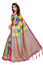 Womens Khadi Kalamkari Checks Mor Pink Saree With Blouse