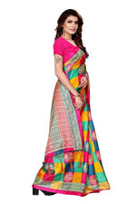 Womens Khadi Kalamkari Checks Mor Pink Saree With Blouse