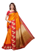 Womens Khadi Kalamkari Printed Saree With Blouse