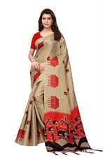 Womens Khadi Kalamkari Printed Saree With Blouse