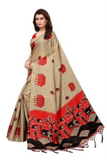 Womens Khadi Kalamkari Printed Saree With Blouse