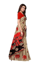 Womens Khadi Kalamkari Printed Saree With Blouse