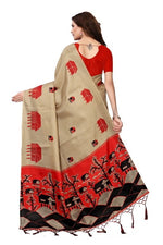 Womens Khadi Kalamkari Printed Saree With Blouse