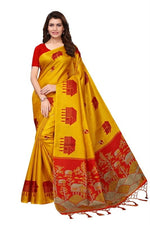 Womens Khadi Kalamkari Printed Saree With Blouse