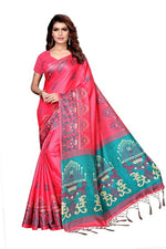 Womens Khadi Kalamkari Printed Saree With Blouse