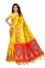 Womens Khadi Kalamkari Printed Saree With Blouse
