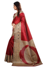 Womens Khadi Kalamkari Printed Saree With Blouse