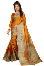 Womens Khadi Kalamkari Printed Saree With Blouse