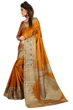 Womens Khadi Kalamkari Printed Saree With Blouse