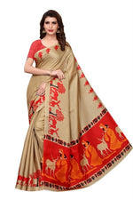 Womens Khadi Kalamkari Checks Saree With Blouse
