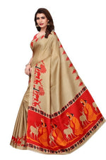 Womens Khadi Kalamkari Checks Saree With Blouse
