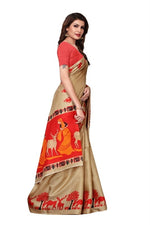 Womens Khadi Kalamkari Checks Saree With Blouse