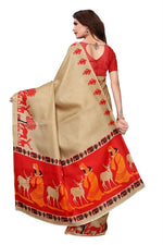 Womens Khadi Kalamkari Checks Saree With Blouse