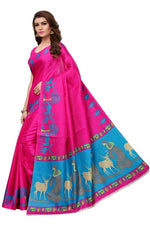 Womens Khadi Kalamkari Checks Saree With Blouse