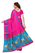 Womens Khadi Kalamkari Checks Saree With Blouse