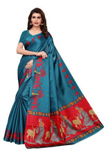 Womens Khadi Kalamkari Checks Saree With Blouse