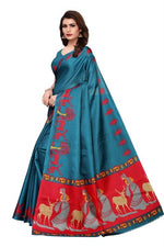 Womens Khadi Kalamkari Checks Saree With Blouse