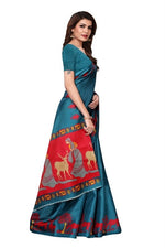 Womens Khadi Kalamkari Checks Saree With Blouse