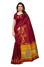 Womens Khadi Kalamkari Checks Saree With Blouse