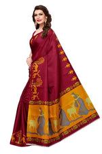 Womens Khadi Kalamkari Checks Saree With Blouse