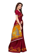 Womens Khadi Kalamkari Checks Saree With Blouse