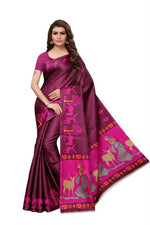 Womens Khadi Kalamkari Checks Saree With Blouse