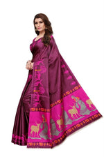 Womens Khadi Kalamkari Checks Saree With Blouse