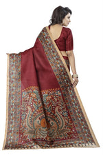 Womens Khadi Kalamkari Checks Saree With Blouse