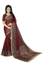 Womens Khadi Kalamkari Checks Saree With Blouse