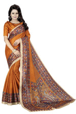 Womens Khadi Kalamkari Checks Saree With Blouse