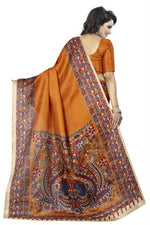 Womens Khadi Kalamkari Checks Saree With Blouse