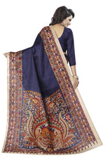 Womens Khadi Kalamkari Checks Saree With Blouse