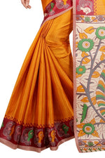 Womens Khadi Kalamkari Printed Saree With Blouse