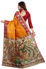 Womens Khadi Kalamkari Printed Saree With Blouse