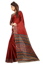 Womens Khadi Kalamkari Printed Saree With Blouse