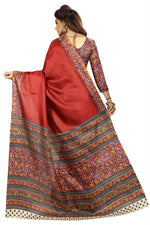 Womens Khadi Kalamkari Printed Saree With Blouse