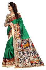 Womens Khadi Kalamkari Checks Saree With Blouse
