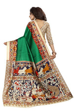 Womens Khadi Kalamkari Checks Saree With Blouse