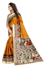 Womens Khadi Kalamkari Checks Saree With Blouse