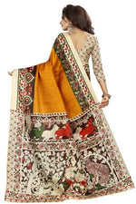 Womens Khadi Kalamkari Checks Saree With Blouse