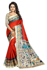 Womens Khadi Kalamkari Checks Saree With Blouse