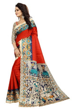 Womens Khadi Kalamkari Checks Saree With Blouse