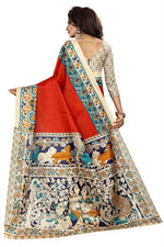 Womens Khadi Kalamkari Checks Saree With Blouse