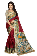 Womens Khadi Kalamkari Checks Saree With Blouse