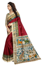 Womens Khadi Kalamkari Checks Saree With Blouse